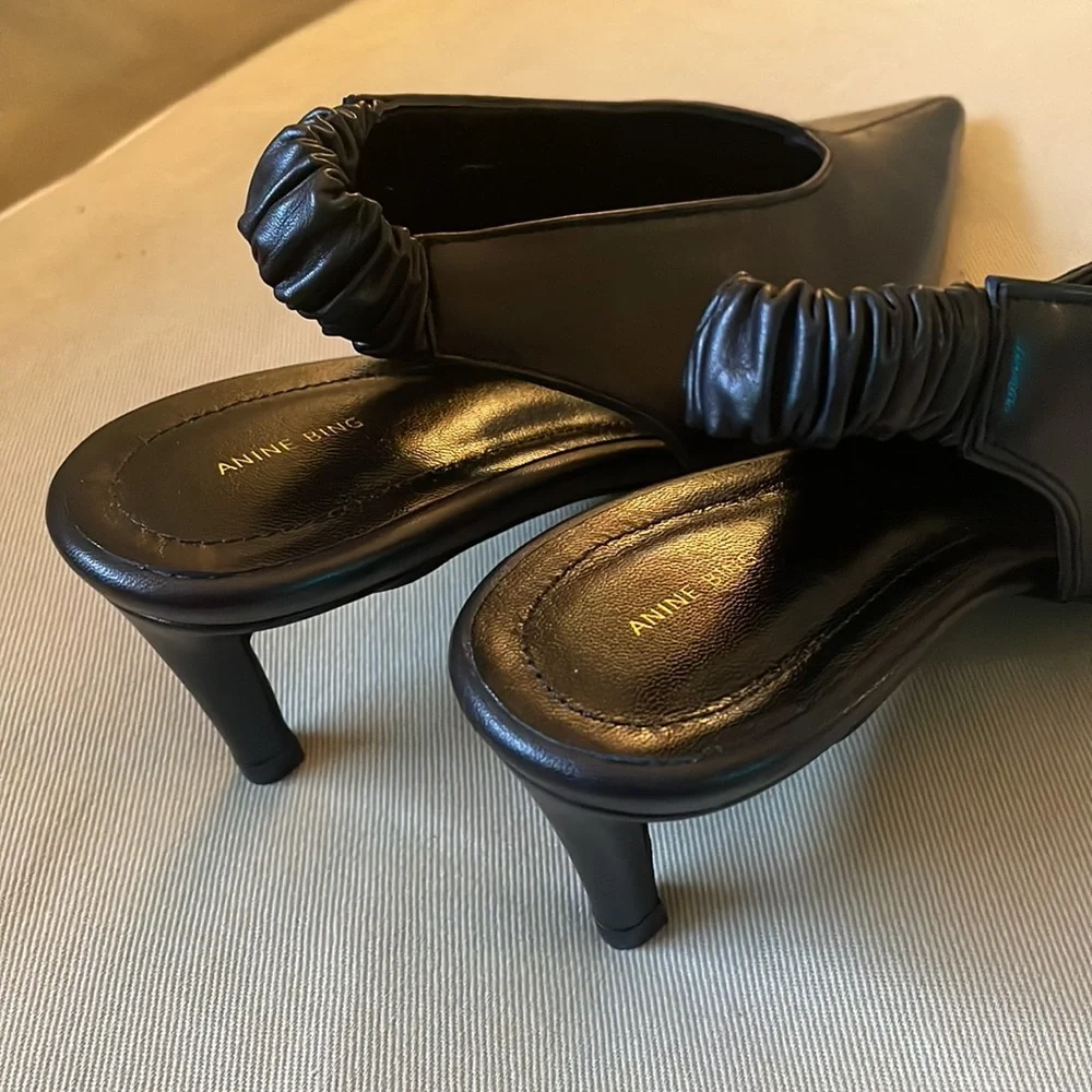 Anine Bing Sleek Black Slingback Heels - Picture 11 of 14